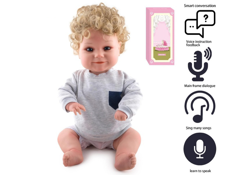 60cm Soft Plastic Reborn Doll(Wig Sheath)With Feeding-Bottle, Magnetic Pacifier, Diaper, Birth Card, With Smart Conversation, Recording Function