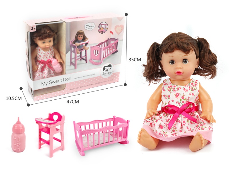 14-Inch 6-Sound Drinking And Urinating Doll Two-In-One Set (Crib + Chair)