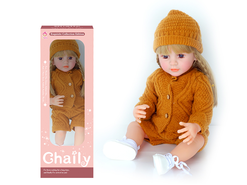 55CM Soft Glue High Simulation Baby Doll(Wig Sheath)With Diaper, Birth Card, Woollen Cap