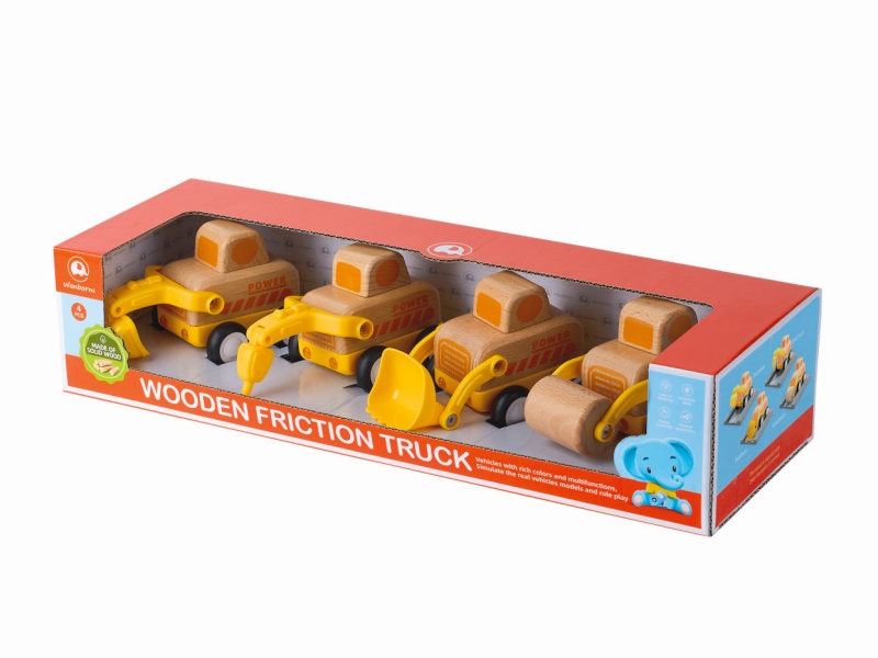 Wooden Mini Engineering Truck With Music And Lights 4pcs