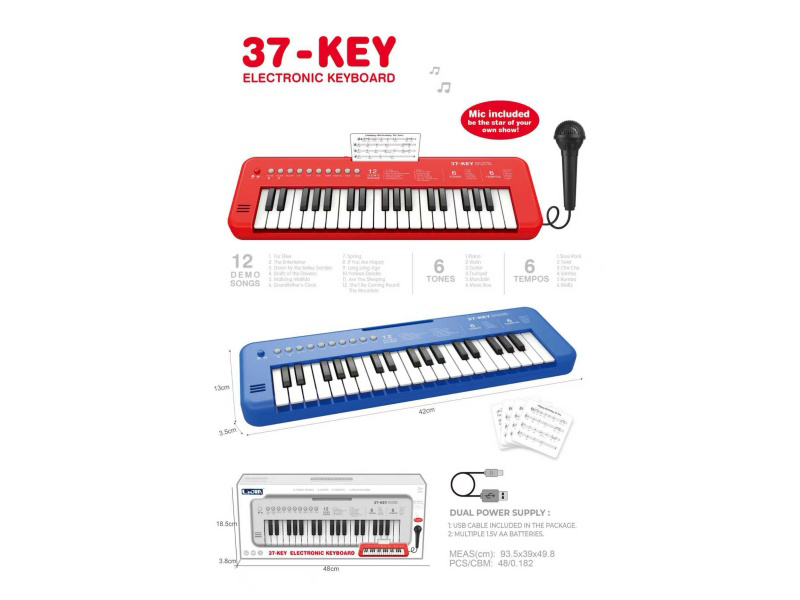 37-Key Electronic Organ With Microphone And Usb Power Cable