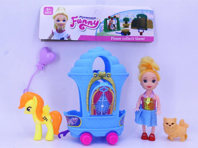 3" Doll + Pet +Carriage Set