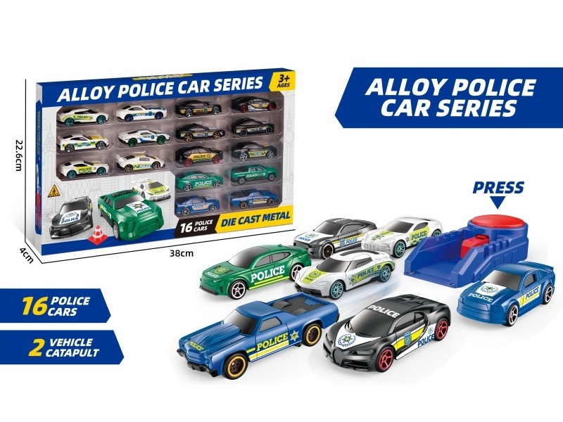 1:64 Catapult Sliding Alloy Police Car (16 Units +2 Catapults)