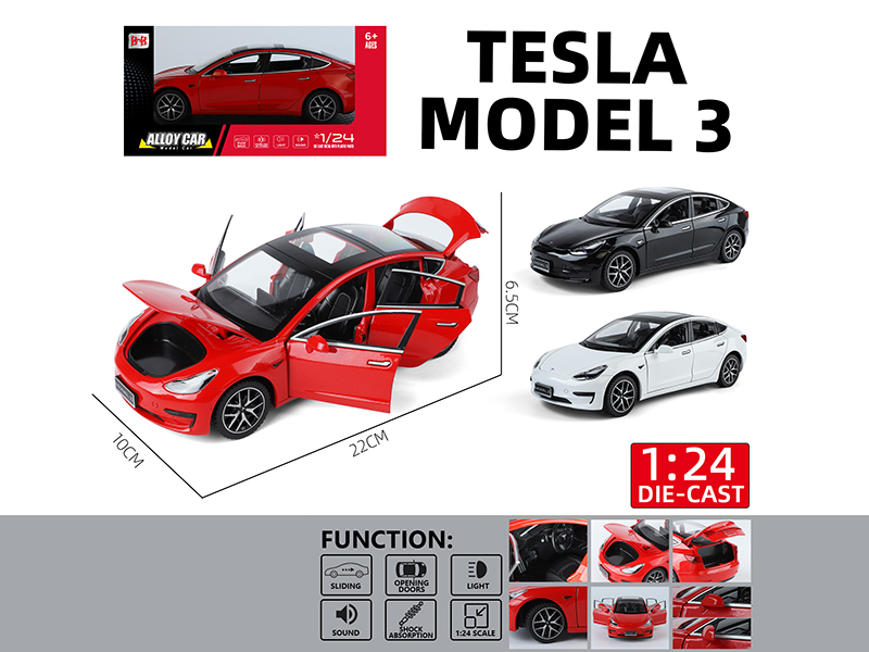 1:24 Tesla Pull Back Alloy Car Model(6 Doors Can Opening, Sound And Lights)