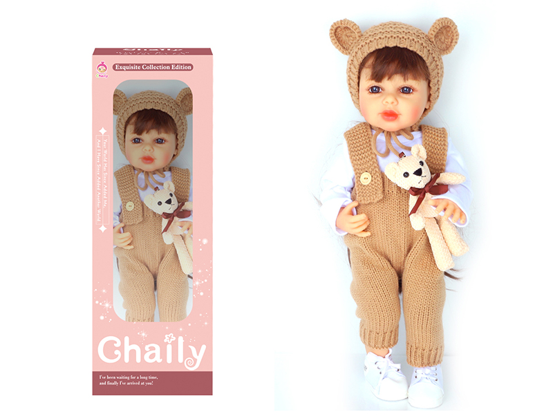 55CM Soft Glue Reborn Baby Doll(Machine Hair Transplant)With Diaper, Birth Card, Woollen Cap