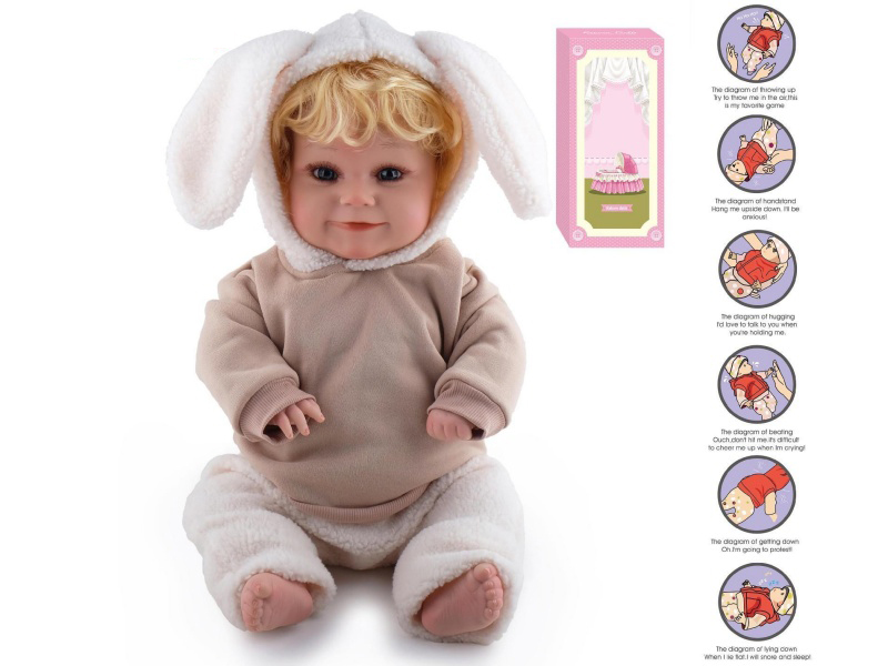 60cm Soft Plastic Reborn Doll(Hair Implanted By Machine)With Feeding-Bottle, Magnetic Pacifier, Diaper, Birth Card, Gravity-Sensing Sound-Emitting Function