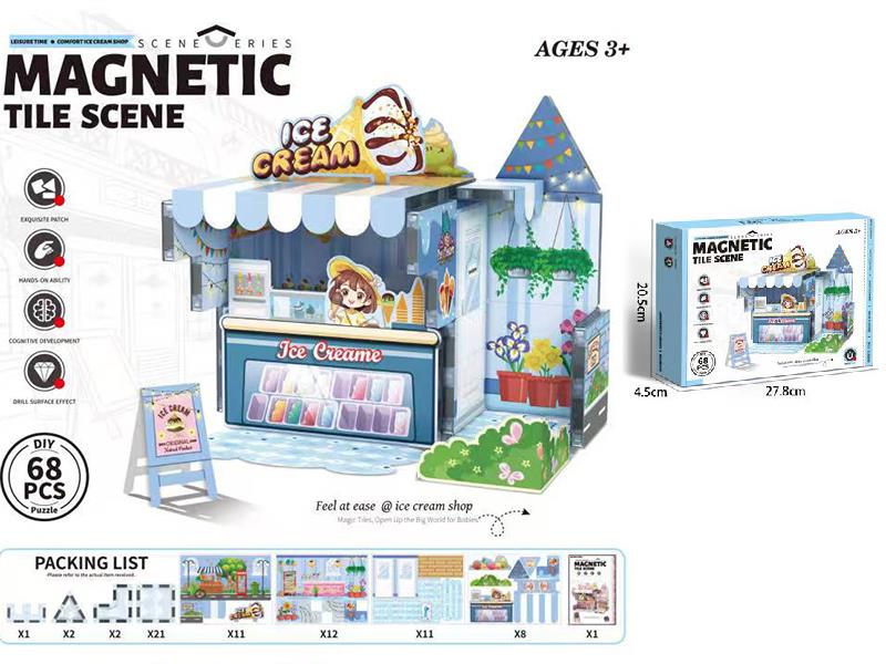 DIY Ice Cream Shop Magnetic Tiles Scene Building Blocks 68pcs