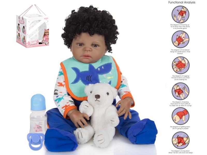 56Cm Rebirth Doll High-Fidelity Baby Doll (Wig) With A Bottle, Magnetic Pacifier, Diaper, Birth Card, Plush Bear, And Gravity Sensing Sound Function