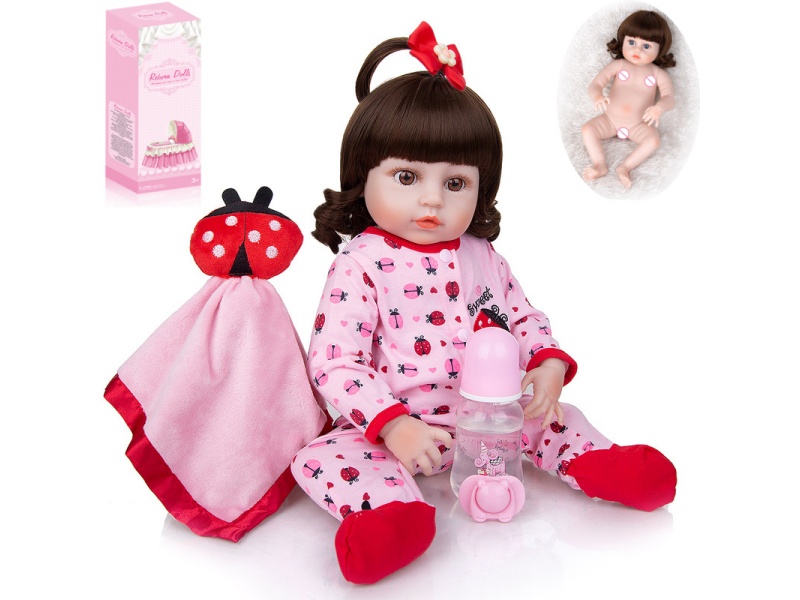 45cm High Simulation Reborn Doll (Wig Sheath)With Feeding-Bottle, Magnetic Pacifier, Diaper, Birth Card