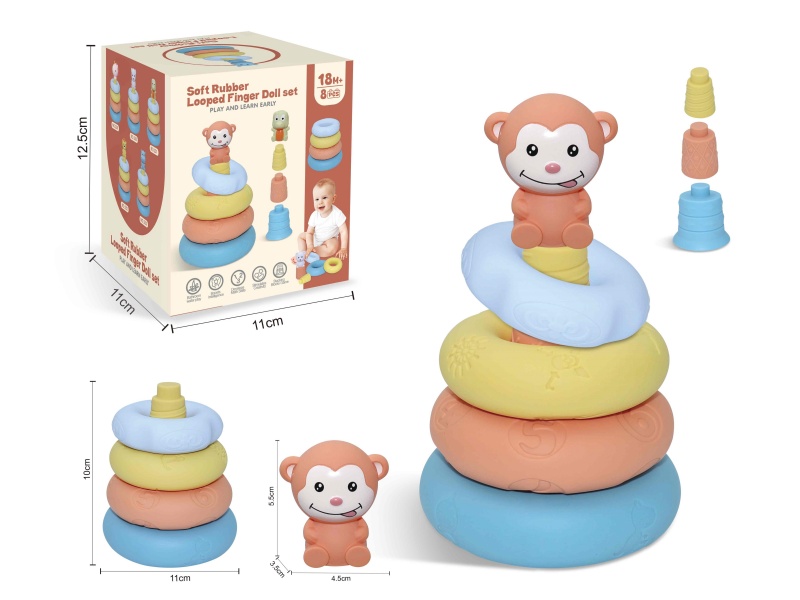 Soft Rubber Stacking Ring Finger Doll Set(Monkey) 8PCS