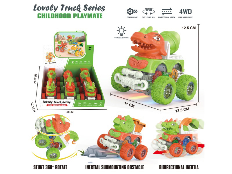 Illuminated Transparent Gear Four-Wheel Drive Climbing Stunt Rotating Dual-Inertia Dinosaur Engineering Team
