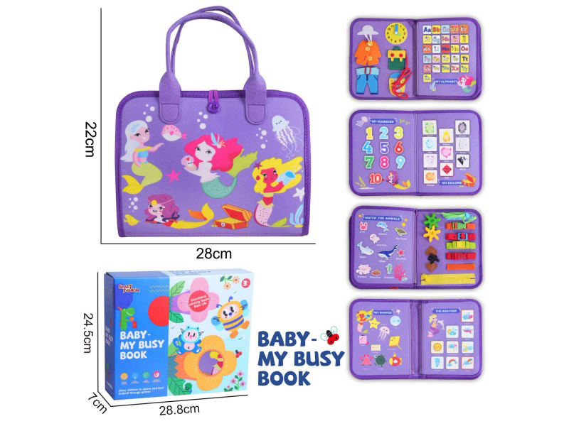 Montessori Early Education And Intelligence For Children - Purple Felt 5-Page Mermaid Busy Edition