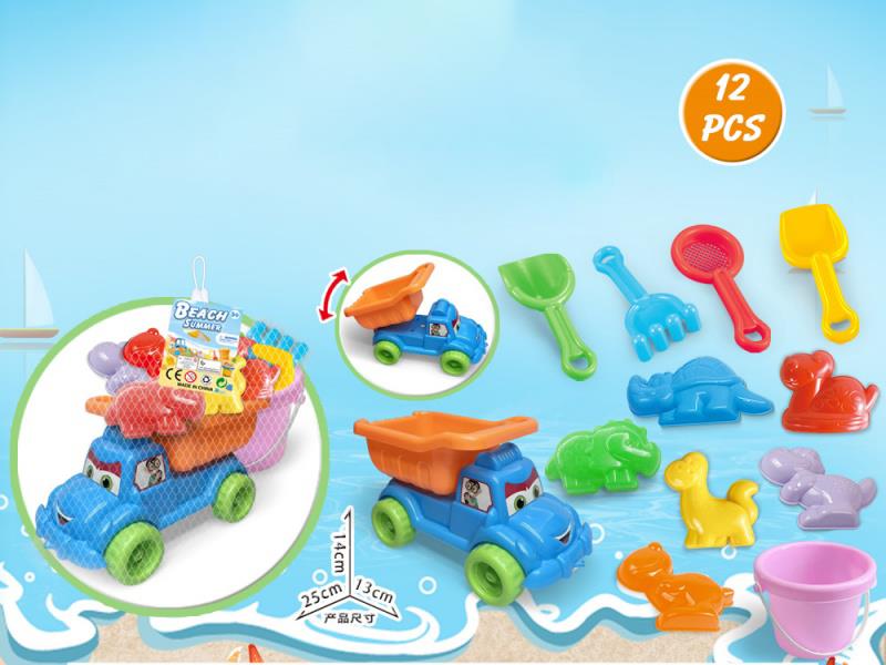 Large Truck With Dinosaur Beach Accessories + Buckets (12 Pieces)