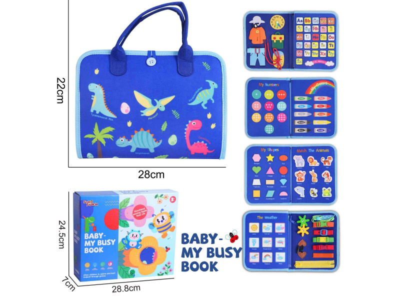 Montessori Early Childhood Education And Intelligence - Blue Felt 5-Page Dinosaur Busy Edition