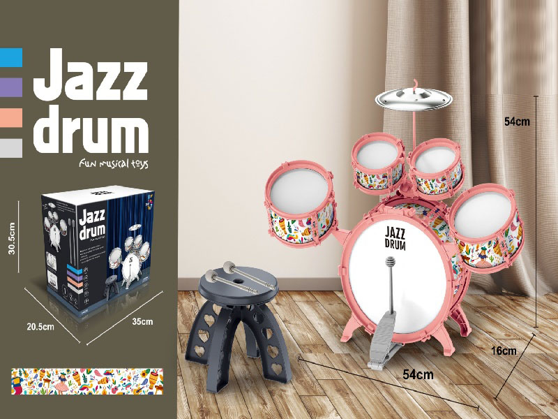 5 Drums, 1 Cymbal, Pink Circle, Pink Enclosure + Stool