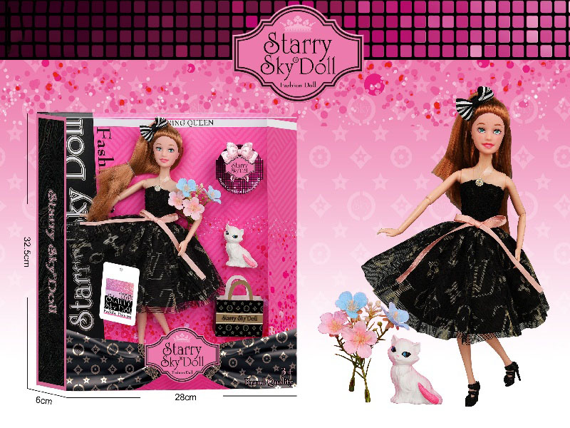 11.5-Inch 11-Joint Black Evening Dress Series - Paired With Realistic Bouquets - Cats