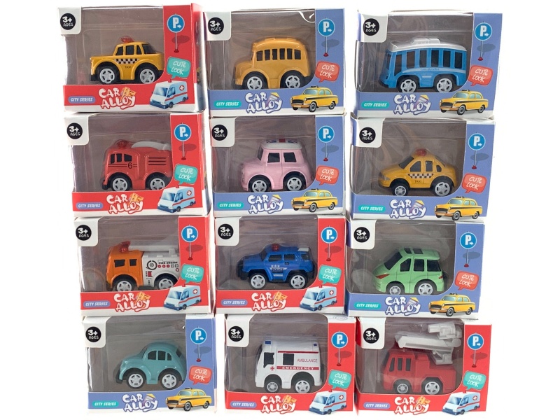 Alloy Pull Back Cartoon Car Engineering Car 12 Mixed