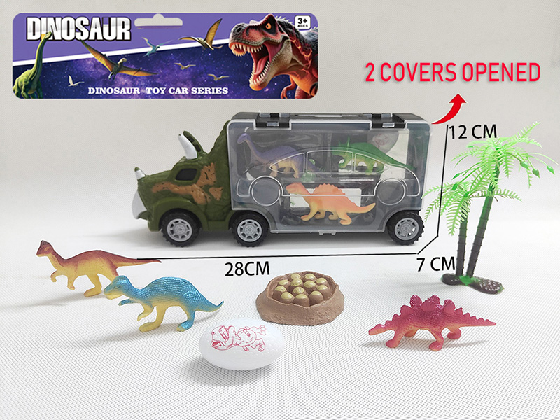 Dinosaur Storage Container Truck With 3pcs Solid Dinosaurs + Tree + Egg + Egg Nest