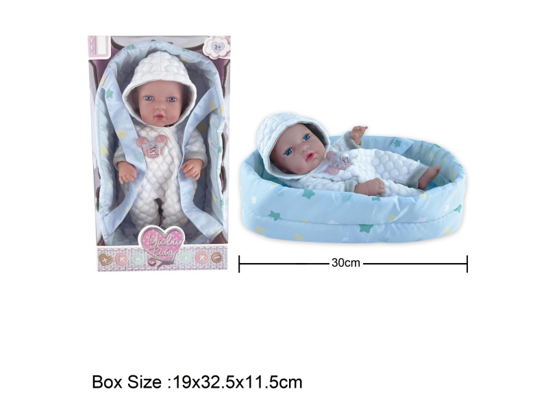 12-Inch Full Rubber Baby Doll With Cradle For Newborns