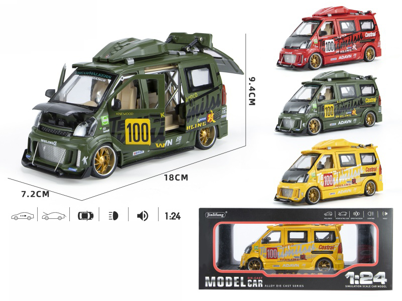 1:24 Van Modified Version Pull Back Alloy Six-Door Car Model With Sound And Light