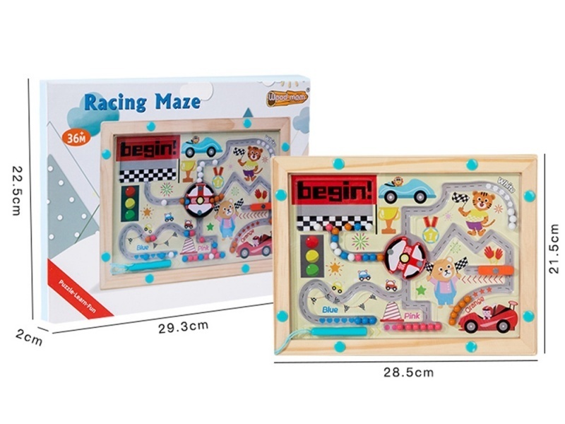 Wooden Magnetic Maze Puzzle Toy Racing Car