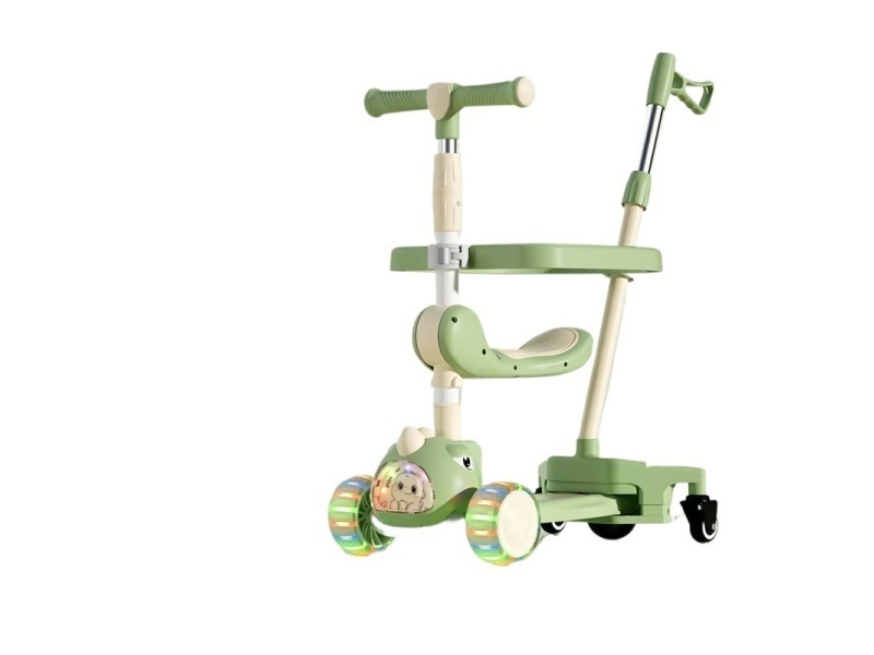 Children'S Scooter, One-Click Folding, Widened Flashing Wheels With Music + Lights (Hand-Pushed Seat Fence Model)