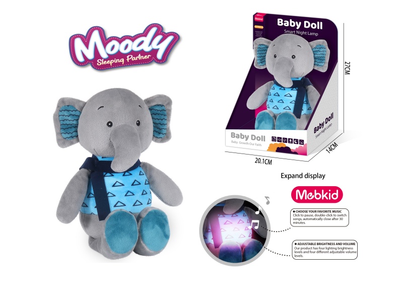 Smart Baby Plush Soothing Night Light (Elephant) Plush Animal 3.7V/300Mah Lithium Battery (Charged), Tepy-C Interface, 5V-1A