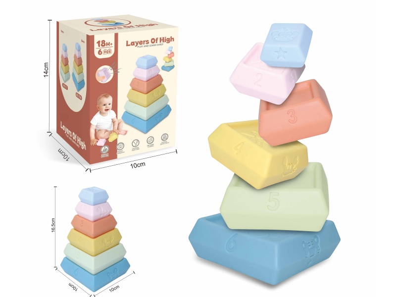 Soft Plastic Six-Layer Tetrahedral Stacking Toy 6pcs