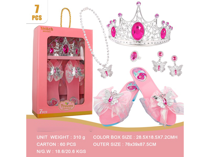 Crown Gauze Net Bow Princess Shoes Set 7Pcs