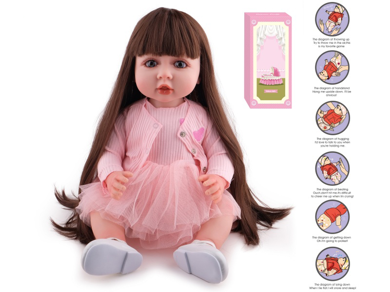 55cm Soft Plastic Reborn Doll(Wig Sheath) With Feeding-Bottle, Magnetic Pacifier, Diaper, Birth Card, With Gravity-Sensing Sound-Emitting Function
