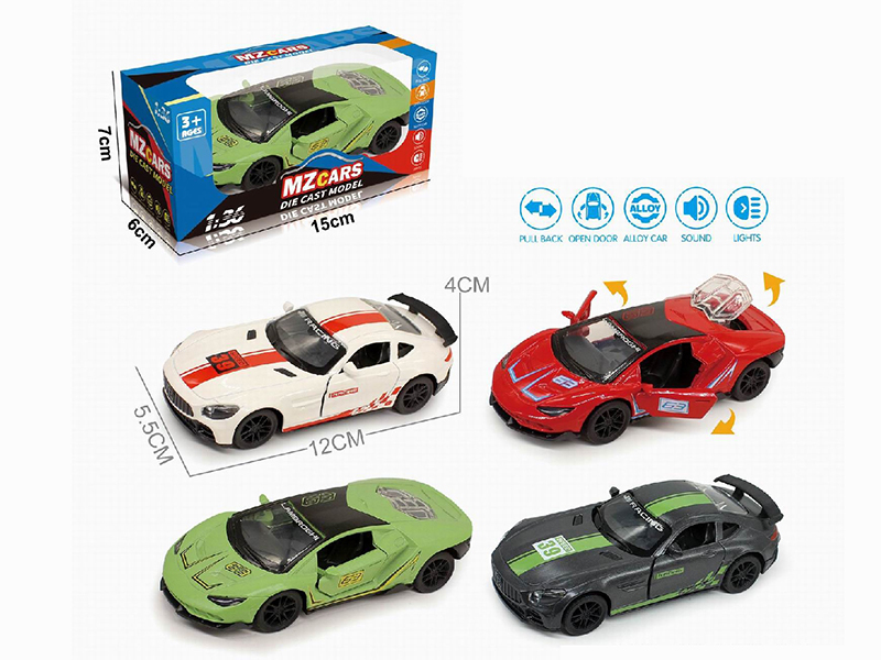 1:36 Pull Back Alloy Sports Car(3 Doors Can Open)(With Sound And Lights)