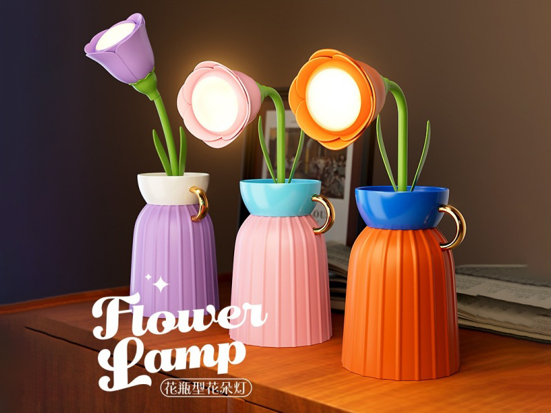Rechargeable Led Three-Level Light Vases Shaped Rose Table Lamp/Night Light