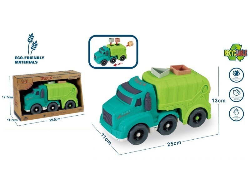 Lighting And Sound - Straw Material Sliding Cartoon Sanitation Trailer (Geometric Grain-Shaped Blocks *3)