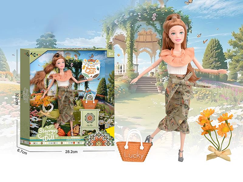 Bohemian Style Series 11.5 Inch 11-Joints Fashion Doll With Simulated Bouquet, Handbag