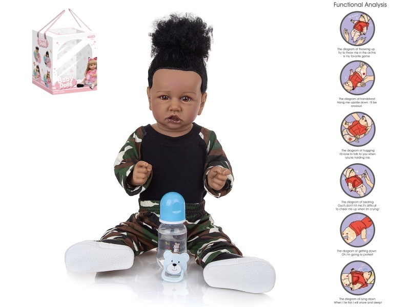 58Cm Rebirth Doll High-Fidelity Baby Doll (Ordinary Pp Car Hair) With A Milk Bottle, Magnetic Pacifier, Diaper, Birth Card, Shoes, And Gravity Sensing Sound Function