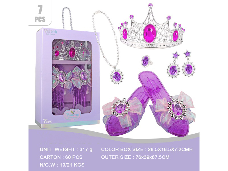 Crown Gauze Net Bow Princess Shoes Set 7Pcs