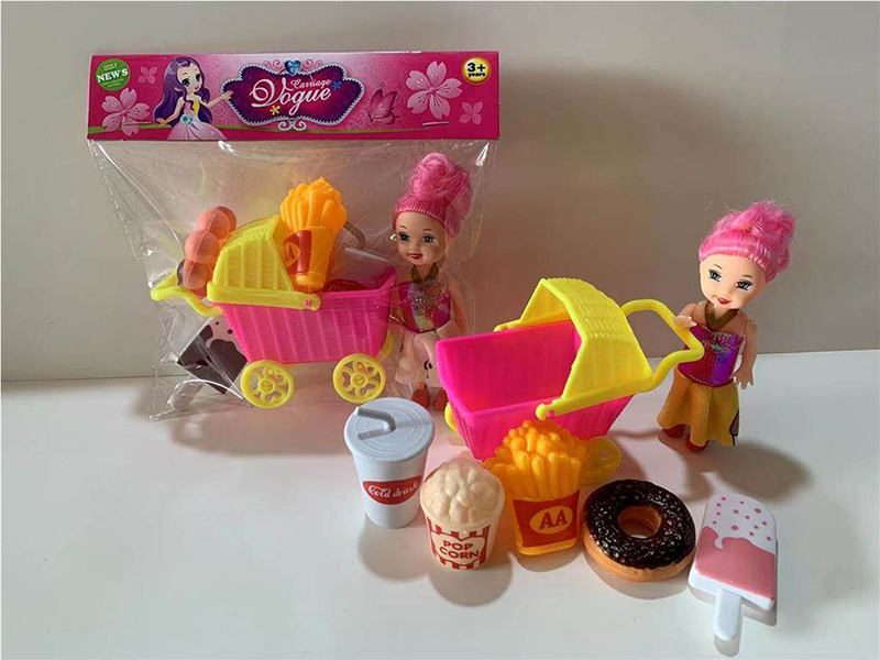 3.5-Inch Doll With Cart, Fries, Popcorn, Coke, Ice Cream And Doughnuts Toys
