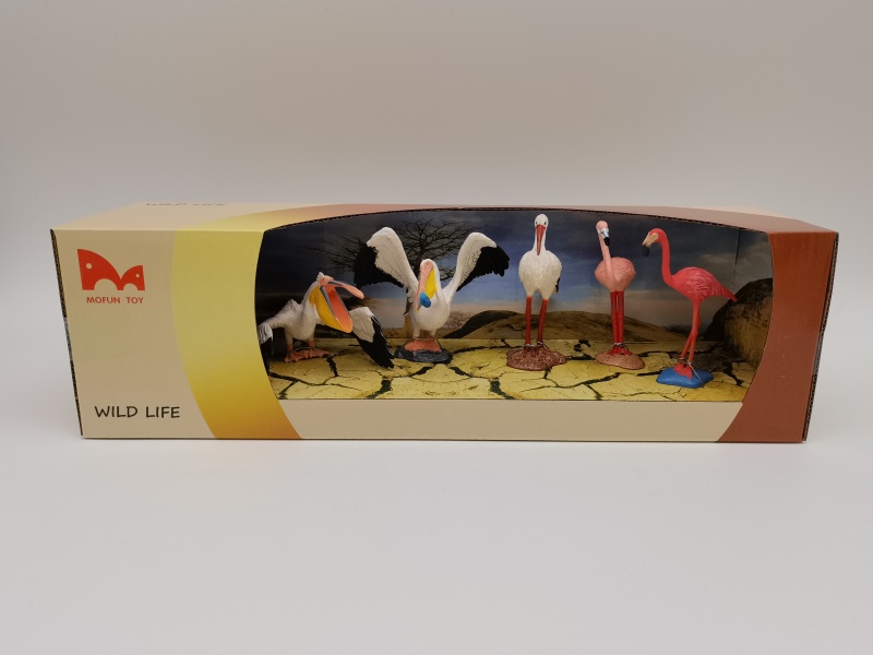 2 Pelicans + Red Crane + 2 Flamingos Model