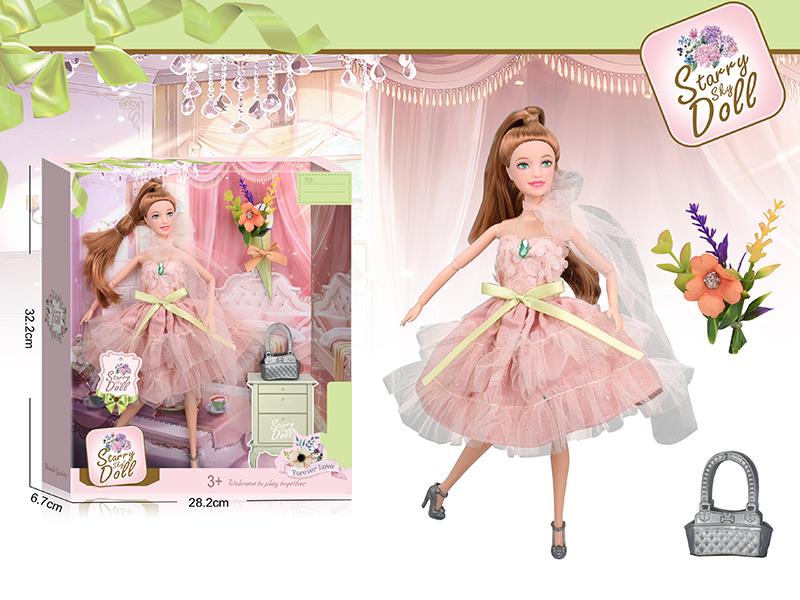 11.5 Inch 11-Joints Fashion Doll With Handbag, Simulated Bouquet