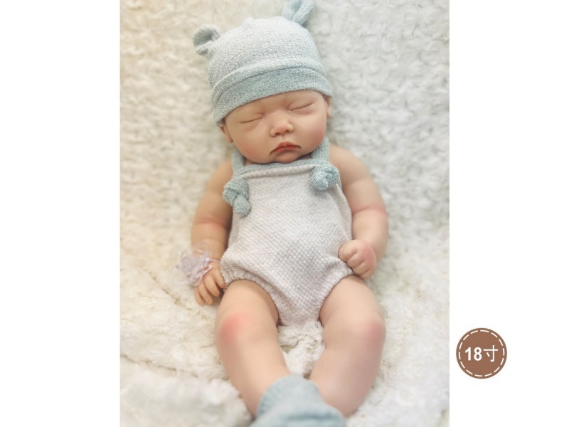 18-Inch Newborn Squinting Solid Silicone Doll With Pillow/Pacifier/Diaper/Bottle (For Boys)