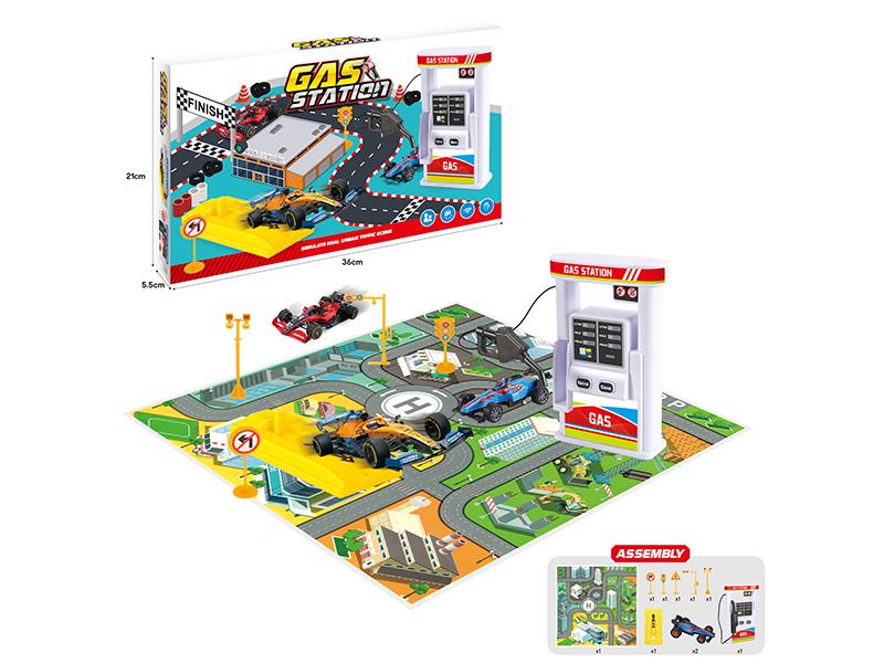Gas Station Scene Set(2 Pull Back Equation Cars + Launcher)
