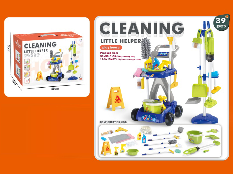 Cleaning Trolley Set Of 39 Pieces (With Vacuum Cleaner, 3 Aa Capsules Not Included In Battery) Blue