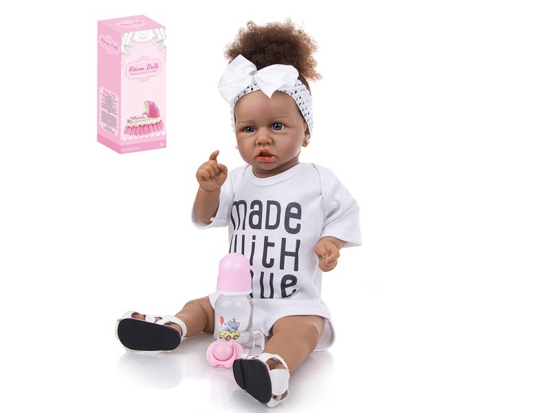 58Cm Reborn Soft Rubber High-Fidelity Baby Doll (Ordinary Pp Car Hair) With Baby Bottle, Magnetic Pacifier, Diaper, Birth Card, Shoes