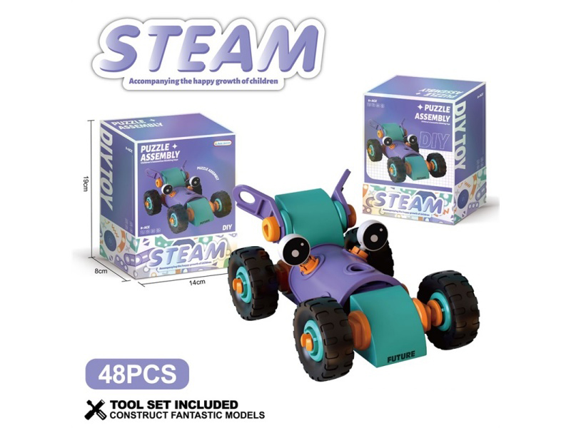 Soft Rubber Building Block Assembly Cart, 48 Pieces