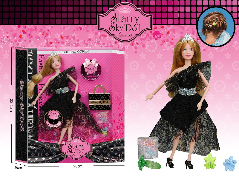 11.5-Inch 11-Joint Black Evening Dress Series - Paired With A Usable Ring. Rubber Band. Hair Clip *2