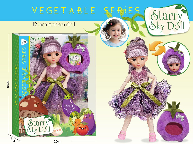 Starry Sky Eggplant Princess - 2Pcs With Hairpin - 1Pcs Eggplant Hat - Wish Card - Pcs1- 12 Inches 30 Cm 11 Joints