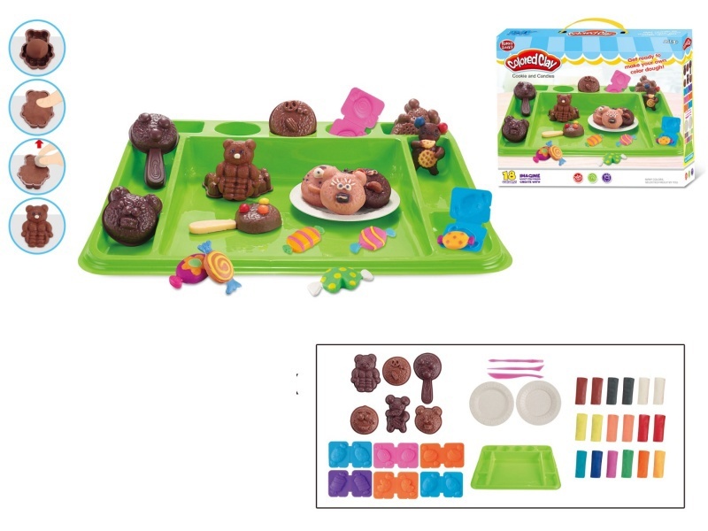 Cookies, chocolate candies with square plates