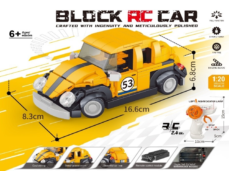 1:20 Building block remote control car - Simulated Beetle (Particle count: 280 pieces) without power included