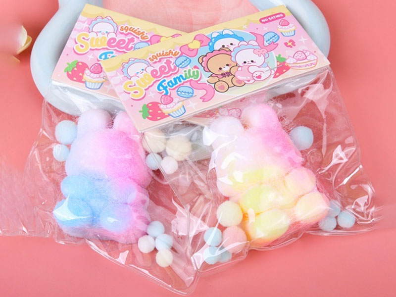 Jelly Kneading Fun Mixed With Colorful Little Rabbit Flocking Powder + Pom-Pilling + Clips