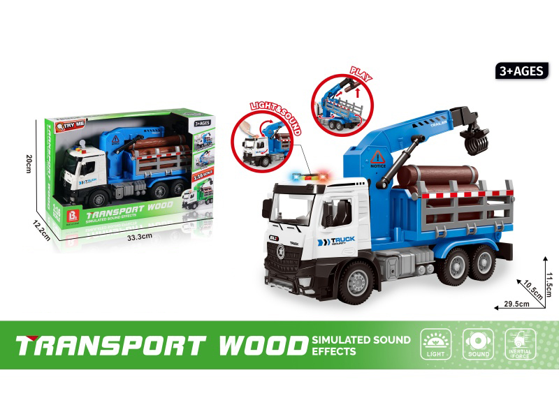 1:16 Sound And Light Inertial Door-Opening Wooden Transport Cart - Blue (Package 3*Ag13)
